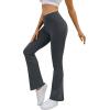 imageWomens Yoga Pants V Crossover Flare Leggings with Pockets Flared Bootcut Bell Bottoms Workout Pants GymDark Grey