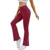 imageWomens Yoga Pants V Crossover Flare Leggings with Pockets Flared Bootcut Bell Bottoms Workout Pants GymWine Red