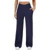 imageWomens Wide Leg Yoga Pants Crossover Work Dress Pants Lounge Sweatpants Casual Trousers with PocketsNavy Blue