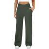 imageWomens Wide Leg Yoga Pants Crossover Work Dress Pants Lounge Sweatpants Casual Trousers with PocketsOlive Green