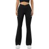 imageWomens Yoga Pants V Crossover Flare Leggings with Pockets Flared Bootcut Bell Bottoms Workout Pants GymBlack