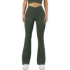 imageWomens Yoga Pants V Crossover Flare Leggings with Pockets Flared Bootcut Bell Bottoms Workout Pants GymOlive Green