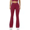 imageWomens Yoga Pants V Crossover Flare Leggings with Pockets Flared Bootcut Bell Bottoms Workout Pants GymWine Red