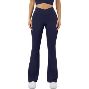 imageWomens Yoga Pants V Crossover Flare Leggings with Pockets Flared Bootcut Bell Bottoms Workout Pants GymNavy