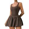 imageWomens Bubble Hem Tennis Dress U Neck Sleeveless Athletic Dress Built in Shorts with Pockets GolfBrown