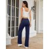 imageWomens Dress Work Pants Business Casual Slacks Stretchy Wide Leg Trousers with Pockets High Waist Pull OnNavy Blue