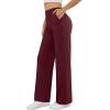 imageWomens Dress Work Pants Business Casual Slacks Stretchy Wide Leg Trousers with Pockets High Waist Pull OnWine Red