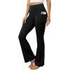 imageWomens Flare Yoga Pants with Pockets High Waist Tummy Control Flared Leggings Bell Bottom Gym Workout LeggingsBlack