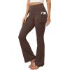 imageWomens Flare Yoga Pants with Pockets High Waist Tummy Control Flared Leggings Bell Bottom Gym Workout LeggingsBrown