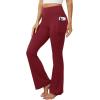 imageWomens Flare Yoga Pants with Pockets High Waist Tummy Control Flared Leggings Bell Bottom Gym Workout LeggingsBurgundy