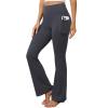 imageWomens Flare Yoga Pants with Pockets High Waist Tummy Control Flared Leggings Bell Bottom Gym Workout LeggingsDeep Grey