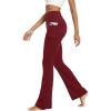 imageWomens Flare Yoga Pants with Pockets High Waist Tummy Control Flared Leggings Bell Bottom Gym Workout LeggingsBurgundy