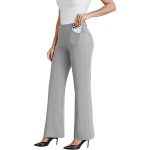 imageDress Work Pants Women Business Casual Slack Trousers Stretchy Pull On Office Flare Pants with PocketsGrey