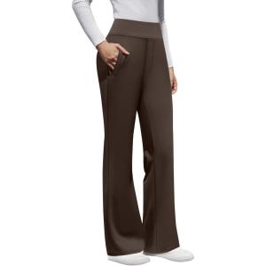imageWomens High Waist Dress Pants Business Casual Work Pants Stretchy Bootcut Pull On Slacks Office Trousers with PocketsBrown
