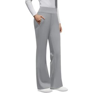 imageWomens High Waist Dress Pants Business Casual Work Pants Stretchy Bootcut Pull On Slacks Office Trousers with PocketsLight Grey