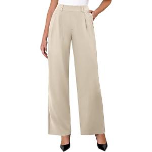 imageWomens Wide Leg Dress Pants Stretchy High Waisted Work Pants Business Casual Office Trousers with PocketsKhaki