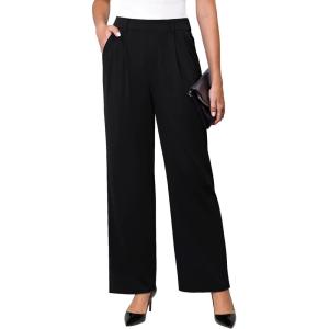 imageWomens Wide Leg Dress Pants Stretchy High Waisted Work Pants Business Casual Office Trousers with PocketsZblack