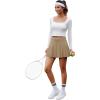 imagePleated Skirts for Women High Waisted Tennis Golf Skirt with Shorts Pockets Athletic Pickleball Mini SkortKhaki