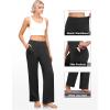 imageWide Leg Yoga Pants Women Elastic High Waisted Lounge Pants Loose Causal Comfy Trousers with PocketsBlack