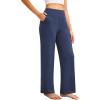 imageWide Leg Yoga Pants Women Elastic High Waisted Lounge Pants Loose Causal Comfy Trousers with PocketsNavy Blue