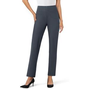 imageWomens Dress Pants Stretchy Straight Leg Pull On Work Pants High Waisted Business Casual Slacks with Pockets OfficeDark Grey