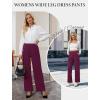 image:imageWide Leg Dress Pants for Women Pull on Elastic Stretchy Work Pants High Waisted Casual Slacks with PocketsBerry