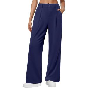 image:imageWide Leg Dress Pants for Women Pull on Elastic Stretchy Work Pants High Waisted Casual Slacks with PocketsNavy Blue