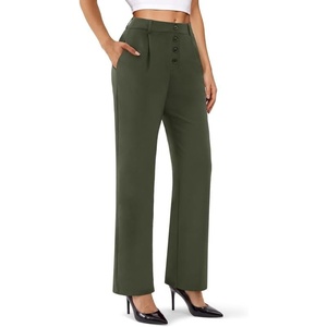 image:imageDLOODA Wide Leg Dress Pants for Women High Wasited Stretchy Work Pants Business Casual Outfits Slacks Trousers with PocketsArmy Green