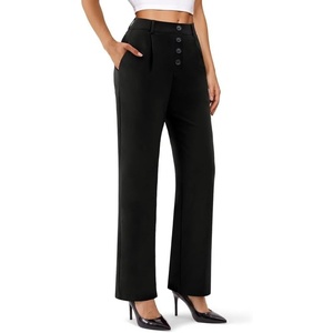 image:imageDLOODA Wide Leg Dress Pants for Women High Wasited Stretchy Work Pants Business Casual Outfits Slacks Trousers with PocketsBlack