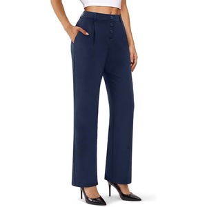 image:imageDLOODA Wide Leg Dress Pants for Women High Wasited Stretchy Work Pants Business Casual Outfits Slacks Trousers with PocketsNavy Blue