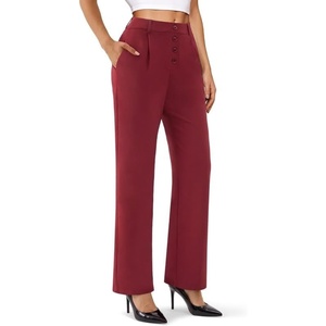 image:imageDLOODA Wide Leg Dress Pants for Women High Wasited Stretchy Work Pants Business Casual Outfits Slacks Trousers with PocketsWine Red