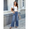 image:imageDLOODA Womens Wide Leg Jeans High Waisted Stretchy Denim Pants Elastic Waist Pull On Sweatpant Jeans Trendy Baggy LooseMedium Blue