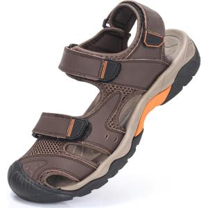 imageVISIONREAST Mens Leather Sandals  Outdoor Hiking ampamp Waterproof Athletic Sports Sandals  Fisherman Beach Shoes with Closed ToeEdark Brown
