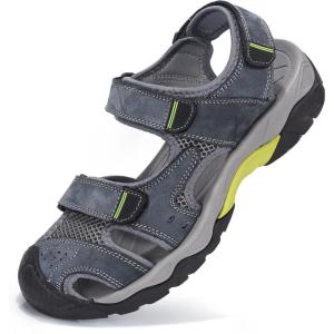 imageVISIONREAST Mens Leather Sandals  Outdoor Hiking ampamp Waterproof Athletic Sports Sandals  Fisherman Beach Shoes with Closed ToeFblue