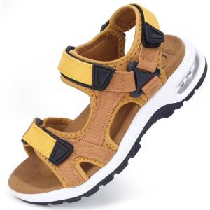 imagevisionreast Mens Athletic Sandals Open Toe Hiking Outdoor Nonslip Sandals Air Cushion Sport Casual Beach SandalsObrown and Yellow
