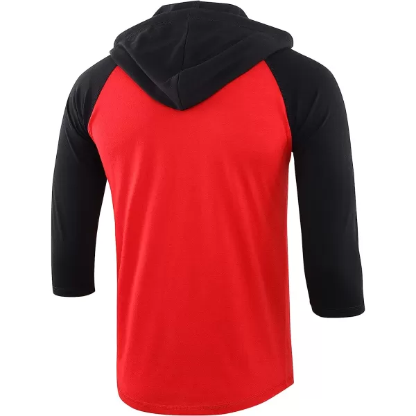 imageKNQR Mens Casual Raglan 34 Sleeve Vintage Active Sports Running Baseball Henley Hoodie T ShirtsFlame RedTrue Black