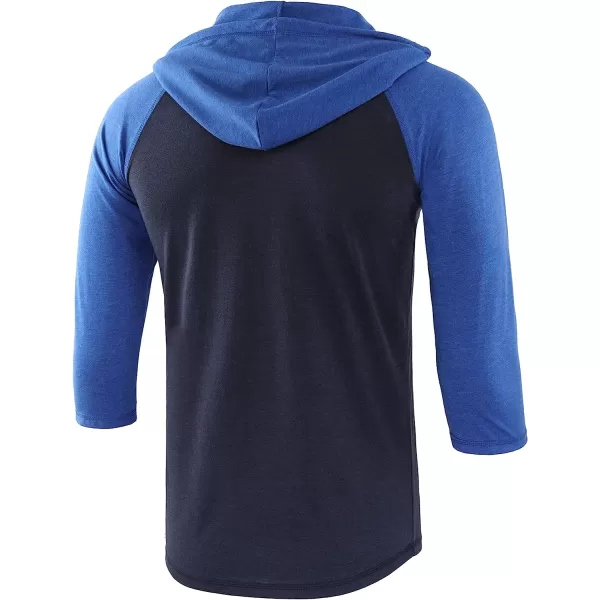 imageKNQR Mens Casual Raglan 34 Sleeve Vintage Active Sports Running Baseball Henley Hoodie T ShirtsNavy BlueHeather Blue
