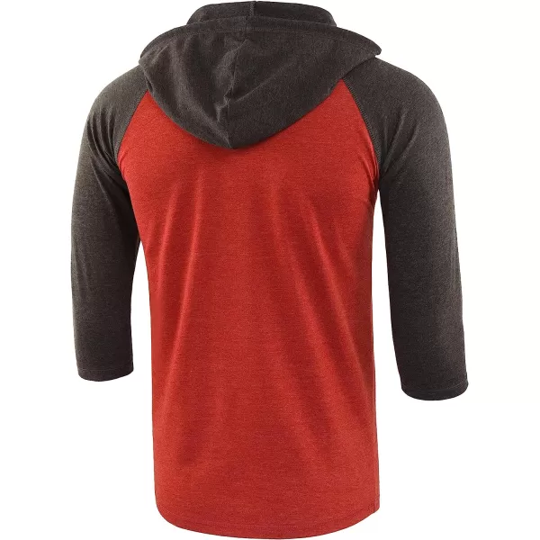 imageKNQR Mens Casual Raglan 34 Sleeve Vintage Active Sports Running Baseball Henley Hoodie T ShirtsRustyHeather Charcoal