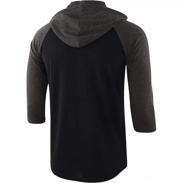 imageKNQR Mens Casual Raglan 34 Sleeve Vintage Active Sports Running Baseball Henley Hoodie T ShirtsTrue BlackHeahter Charcoal