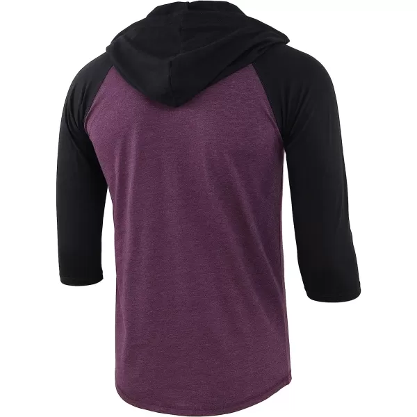 imageKNQR Mens Casual Raglan 34 Sleeve Vintage Active Sports Running Baseball Henley Hoodie T ShirtsVitality PurpleBlack