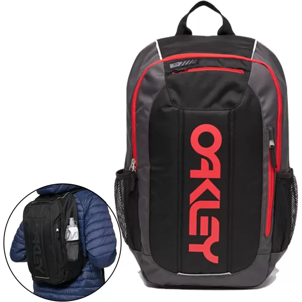imageOakley Mens 20L Enduro 30 Black Backpack for Hiking Backpacking Camping Traveling  BUNDLE with Designer iWear Collapsible Water Bottle with CarabinerRed
