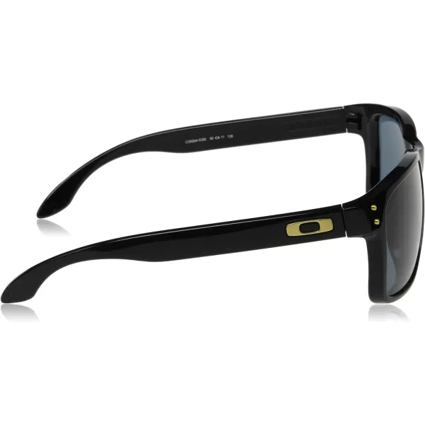 imageOakley Mens Oo9244 Holbrook Low Bridge Fit Rectangular SunglassesPolished Black Gold LogoPrizm Grey
