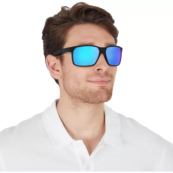 imageOakley Mens Oo9460 Portal X Rectangular SunglassesPolished Black on BluePrizm Sapphire