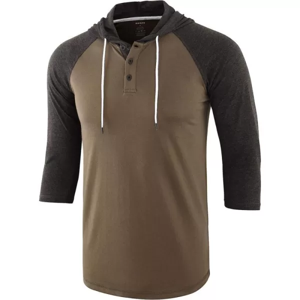 imageKNQR Mens Casual Raglan 34 Sleeve Vintage Active Sports Running Baseball Henley Hoodie T ShirtsArmy GreenHeather Charcoal