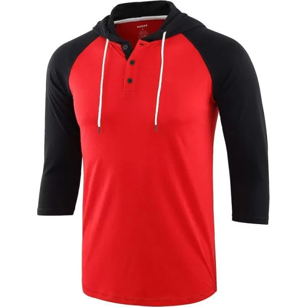imageKNQR Mens Casual Raglan 34 Sleeve Vintage Active Sports Running Baseball Henley Hoodie T ShirtsFlame RedTrue Black