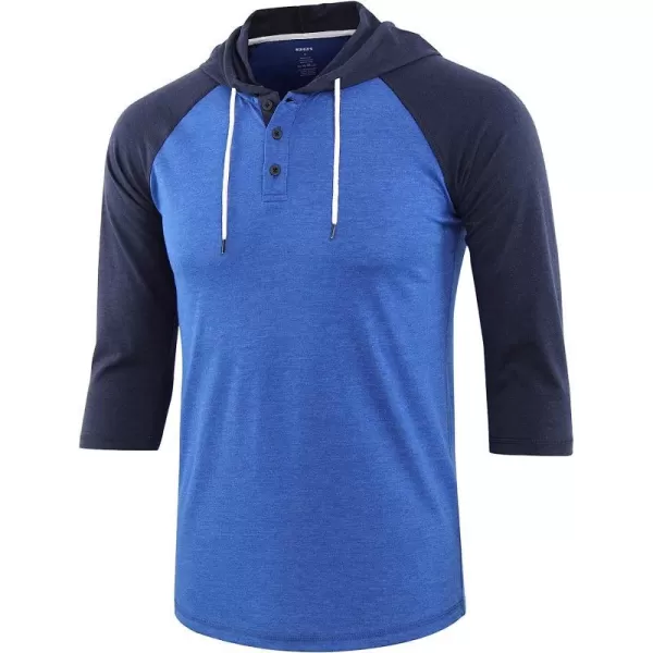 imageKNQR Mens Casual Raglan 34 Sleeve Vintage Active Sports Running Baseball Henley Hoodie T ShirtsHeather BlueNavy Blue