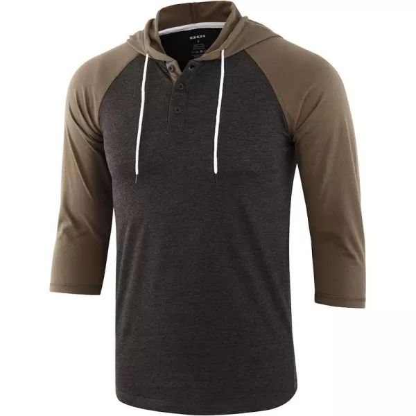 imageKNQR Mens Casual Raglan 34 Sleeve Vintage Active Sports Running Baseball Henley Hoodie T ShirtsHeather CharcoalArmy Green