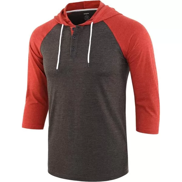 imageKNQR Mens Casual Raglan 34 Sleeve Vintage Active Sports Running Baseball Henley Hoodie T ShirtsHeather CharcoalRusty