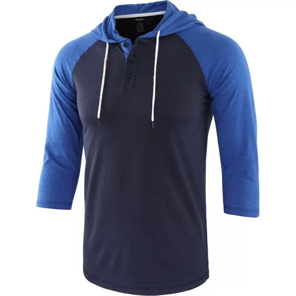 imageKNQR Mens Casual Raglan 34 Sleeve Vintage Active Sports Running Baseball Henley Hoodie T ShirtsNavy BlueHeather Blue