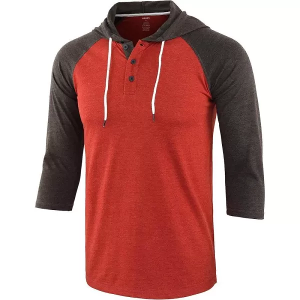 imageKNQR Mens Casual Raglan 34 Sleeve Vintage Active Sports Running Baseball Henley Hoodie T ShirtsRustyHeather Charcoal